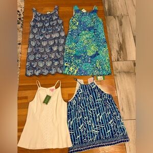 Lilly Pulitzer lot sz 6 Resort White Magnolia Top, shell eyelet dress, lagoon